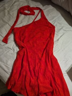 Target One-Shoulder Red Evening Slip Dress